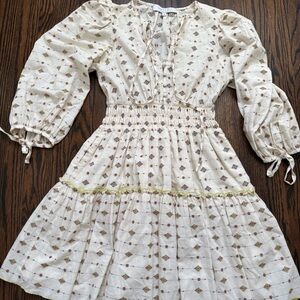 Hunter Bell Cream Boho Tiered Smocked Waist Mini Dress